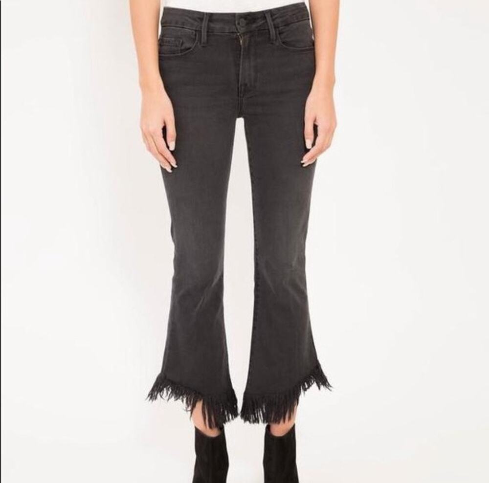 Frame Le Crop Mini Boot Jeans Faded Black Frayed Hem Size 27